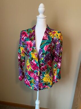 Vintage Christian Dior Floral Colorful Blazer Size 8